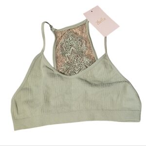 2Bella Sage Green Lace Sheer Ribbed Bralette Size XS NWT